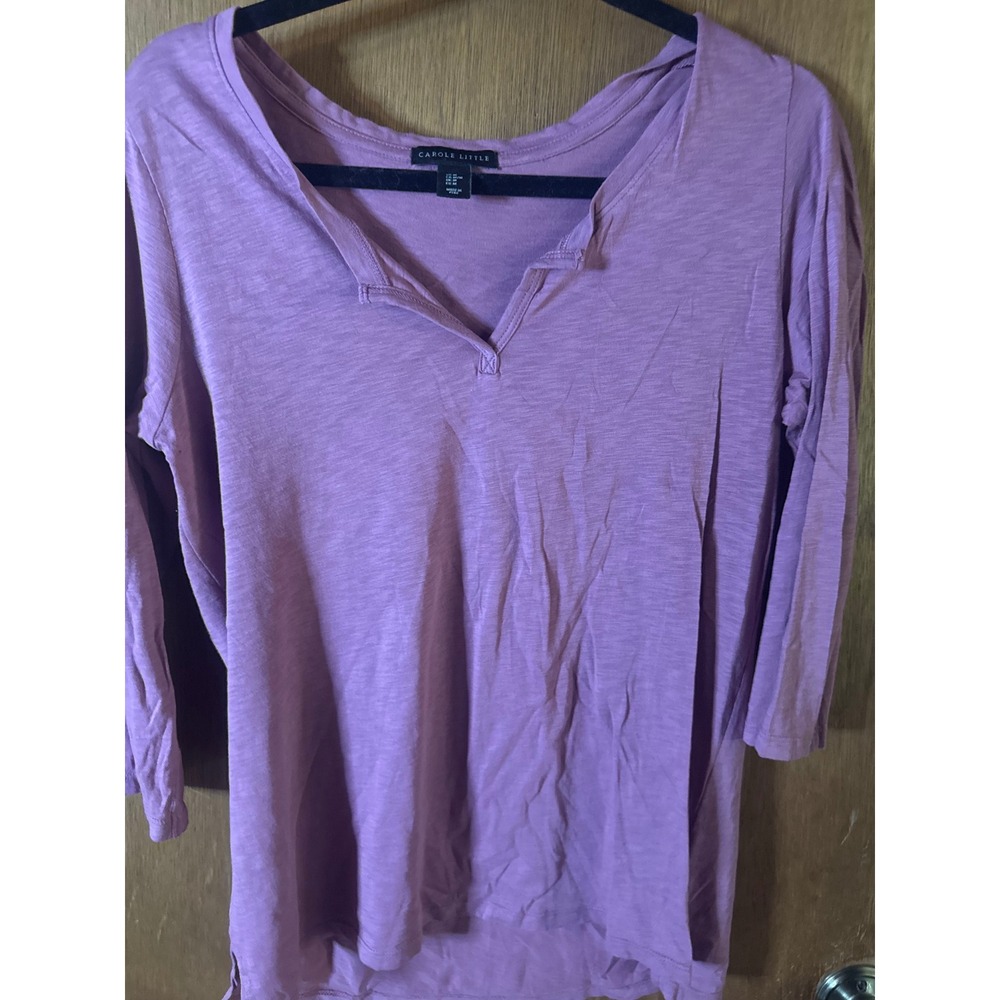 Carole Little Womens Mauve Purple 100% Pima Cotton Henley Slub Top Size Medium
